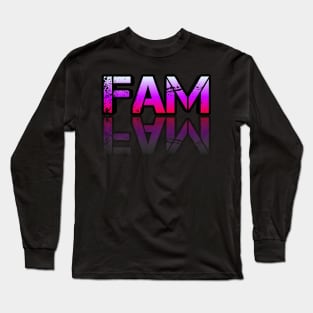 Fam - Graphic Typography - Funny Humor Sarcastic Slang Saying - Pink Gradient Long Sleeve T-Shirt